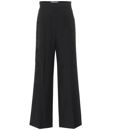 Loewe Satin Jacquard-trimmed Wool Wide-leg Pants In Black