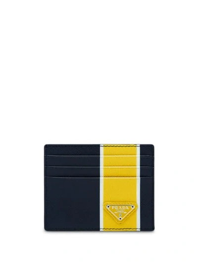 Prada Saffiano Tri-stripe Cardholder In Blue