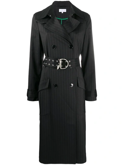 Patrizia Pepe Belted Pinstripe Coat In Black