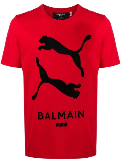 Balmain X Puma Logo T-shirt In Red