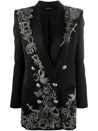 Balmain Sequin Embroidery Blazer Dress In Black