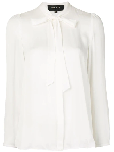 Paule Ka Bow Front Long Sleeve Blouse In White