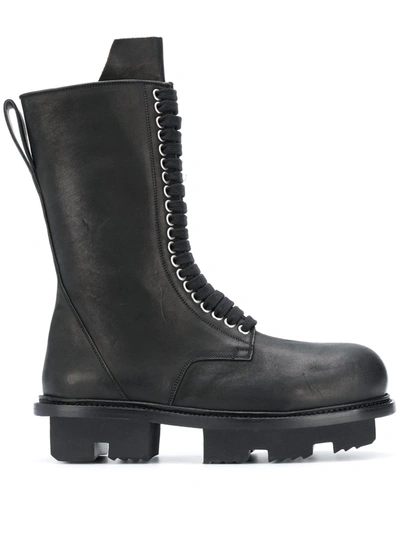 Rick Owens Lace-up Military Boots In Black