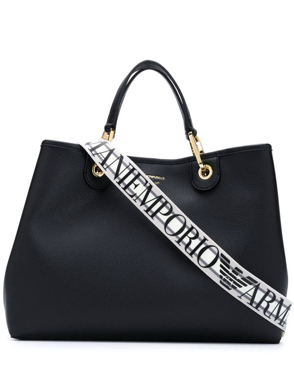 Emporio Armani Logo Strap Tote Bag In Black | ModeSens