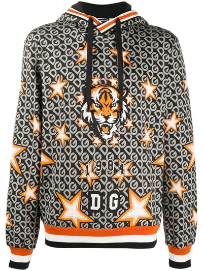 Dolce & Gabbana Tiger And Stars Print Hoodie In Black