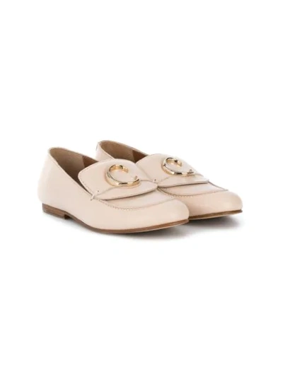 Chloé Kids' C Buckle Leather Loafers In 45f Pink
