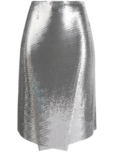Paco Rabanne Draped Chainmail Skirt In Silver