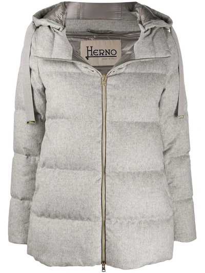 Herno Hooded Zip-up Puffer Jacket In Grey