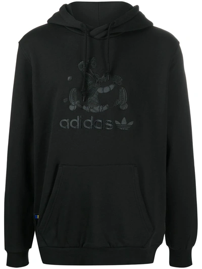 Adidas Originals Logo Print Hoodie In Black