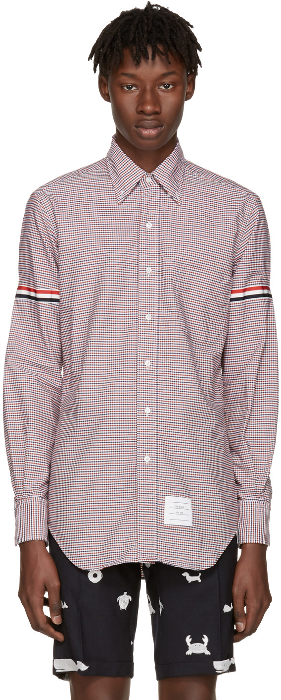 Thom Browne Tricolor Classic University Check Grosgrain Shirt In Red ...