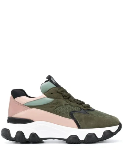 Hogan Mesh Leather And Suede Trainers In Green