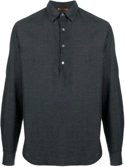 Barena Venezia Half Button Herringbone Cotton Shirt In Grey