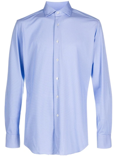 Xacus Cutaway Collar Patterned Shirt In Blue