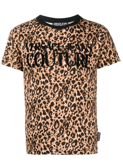 Versace Jeans Couture Leopard Print Crew-neck T-shirt In Brown