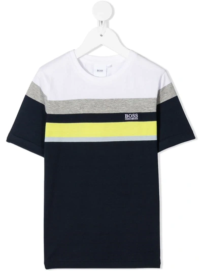 Hugo Boss Kids' Colour-blocked Cotton T-shirt In Blue