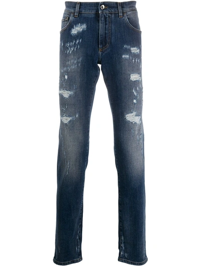 Dolce & Gabbana Distressed Slim-fit Jeans In Blue