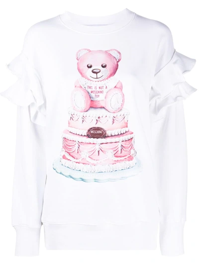 Moschino Couture Sweatshirt With Teddy Cake Print And Rouches In White
