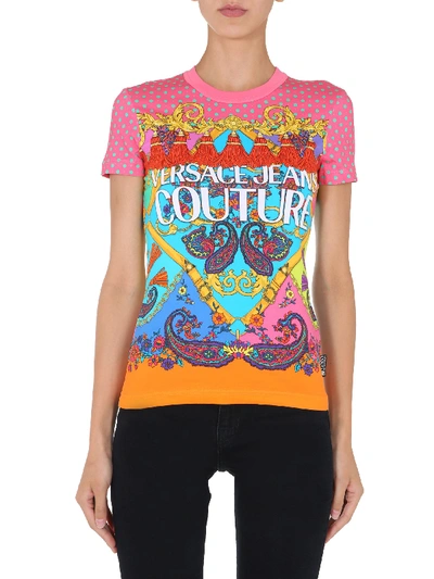 Versace Jeans Couture Printed T-shirt S/s Crew Neck In Pink