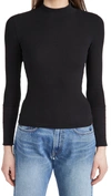 Free People The Rickie Black Ribbed Mock Neck Long Sleeve Top