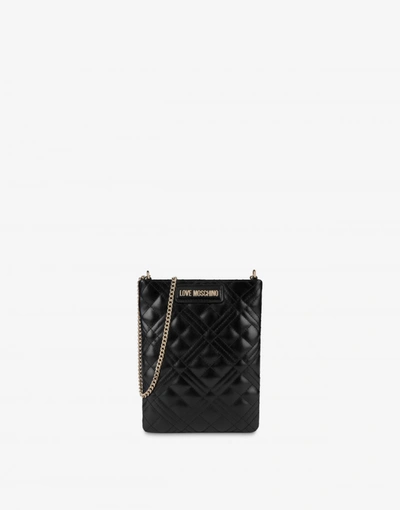 Love Moschino Phone Case Quilted Bag In Black