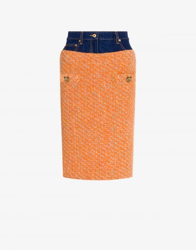 Moschino Bouclé And Denim Mini Skirt In Orange