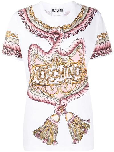 Moschino Jersey T-shirt Scarf Print In White