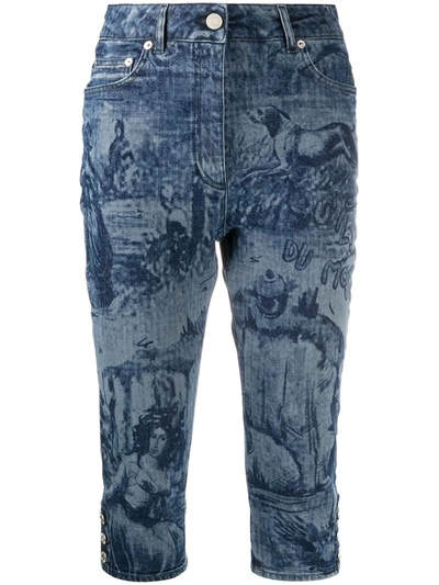 Moschino Cropped Pants In Printed Denim In Black