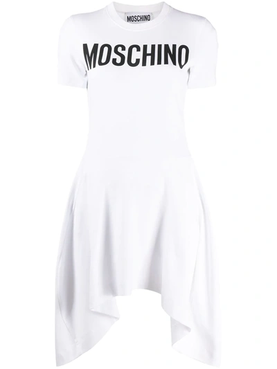Moschino Logo Print Asymmetric-hem Dress In White