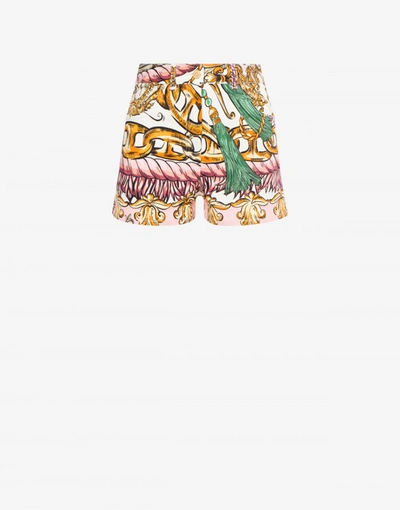 Moschino Gabardine Stretch Shorts Macro Foulard In Pastel Pink