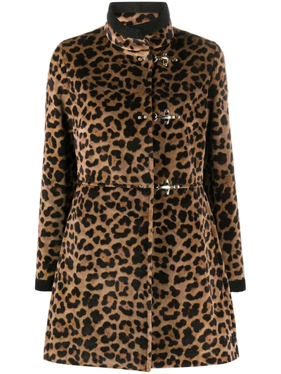 Fay Leopard Print Coat In Brown