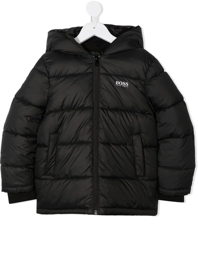 Hugo Boss Kids' Hooded Puffer Coat In Black