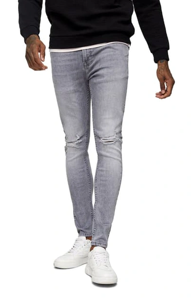 Topman Ripped Spray-on Skinny Fit Jeans In Grey