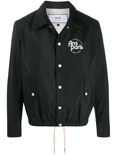 Ami Alexandre Mattiussi Ami Paris Coach Jacket With Logo Print In Black,white