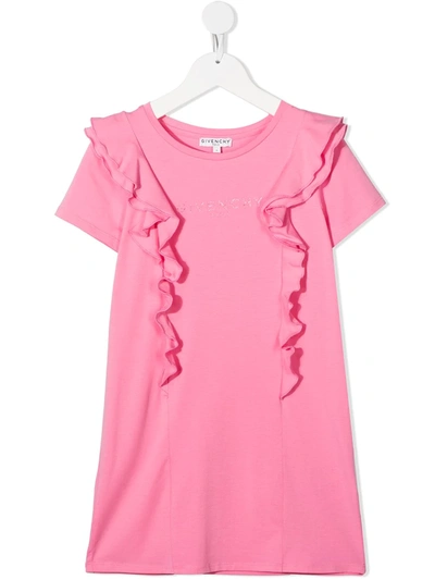 Givenchy Kids' Little Girl's & Girl's Logo Ruffle T-shirt Dress In Rose Candy