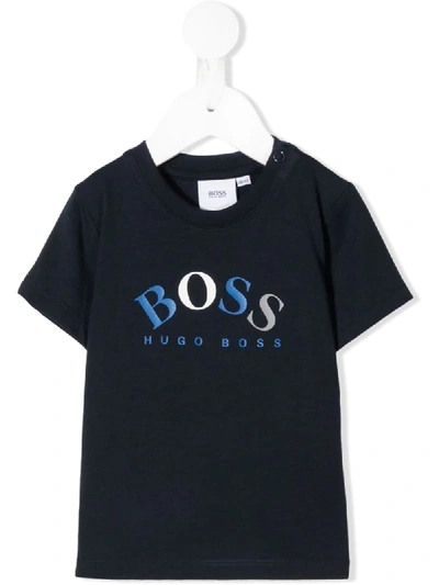 Hugo Boss Babies' Curved Logo T-shirt (3-36 Months) In Blue