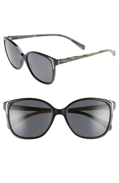 Prada 55mm Cat Eye Sunglasses In Black Solid
