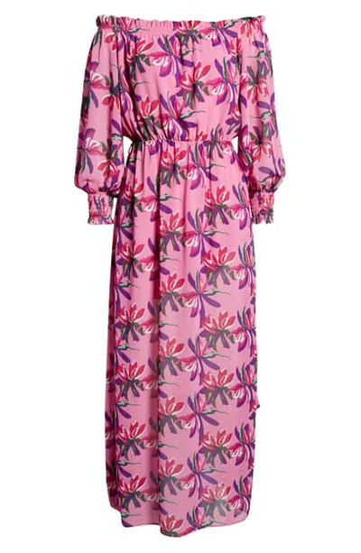 Wayf Cassidy Off The Shoulder Maxi Dress In Pink Birds Of Paradise