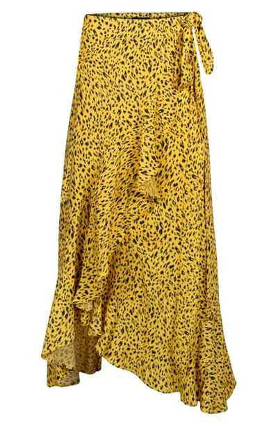 Afrm Amelia Ruffle Wrap Skirt In Gold Leopard