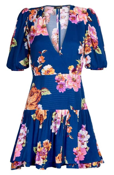 Afrm Camilla Floral Print Minidress In Cobalt Garden