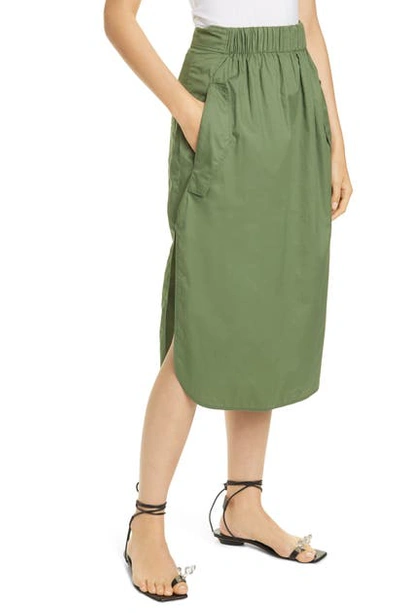 Tibi Featherweight Cotton Twill Skirt In Olive