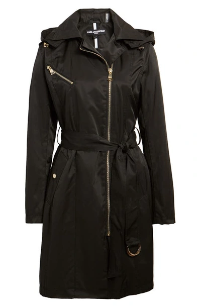 Karl Lagerfeld Asymmetrical Front Zip Trench Coat In Black