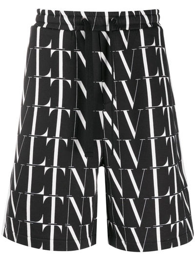 Valentino Vltn-print Cotton-blend Jersey Shorts In Black