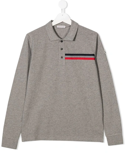 Moncler Teen Logo Long-sleeve Polo Shirt In Grey