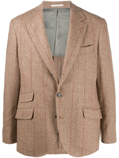 Brunello Cucinelli Cashmere-wool Blend Tweed Blazer Jacket In Brown