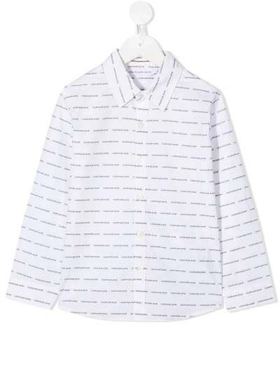 Calvin Klein Kids' Logo Long-sleeve Shirt In White