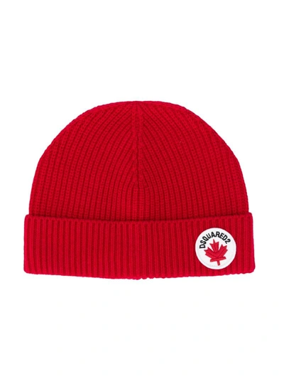 Dsquared2 Kids' Ribbed Wool-blend Beanie In Red