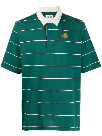 Kenzo Tiger Crest Horizontal-stripe Polo Shirt In Green
