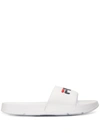 Fila Logo Print Embossed Side Slides In White