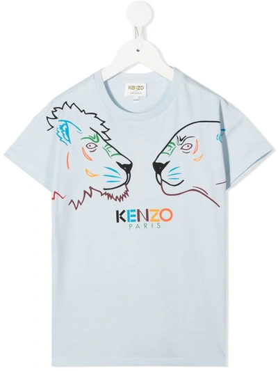 Kenzo Kids' Big Cat Print T-shirt In Blue