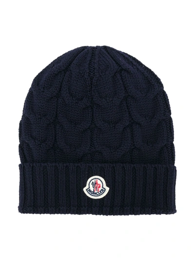 Moncler Kids' Branded Knitted Beanie Navy In Blue